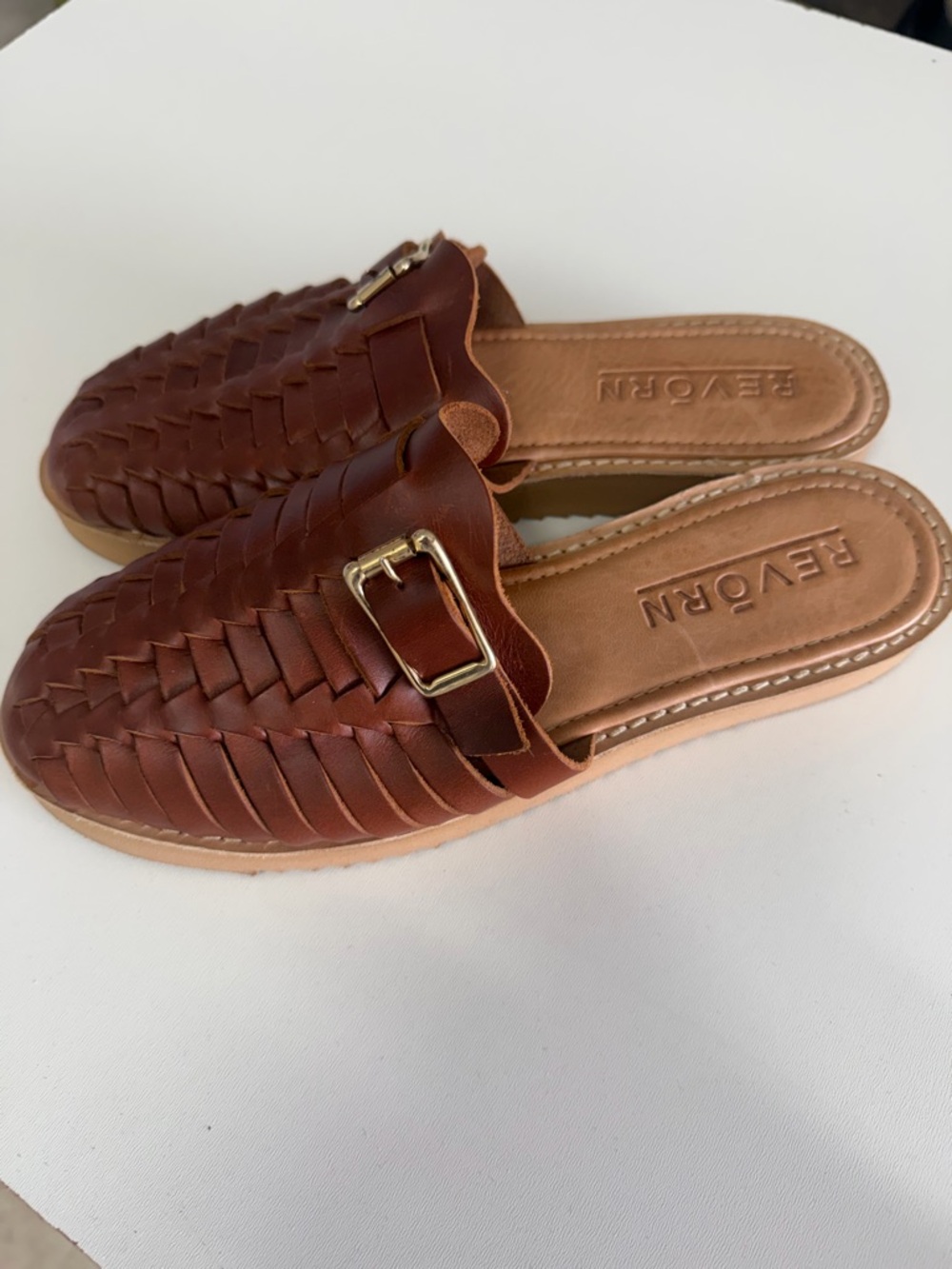 Woven Leather Slide Mule in Chestnut
